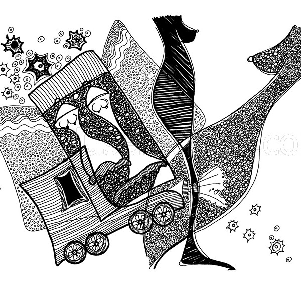 black and white illustration